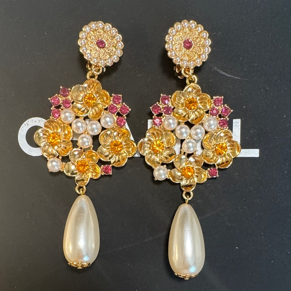 Dolce &Gabbana Elegant Gold and Pearl Floral Earrings
